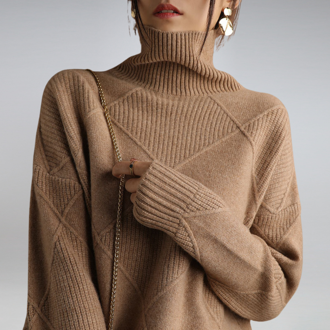Suéter feminino gola alta, cor sólida. Peça elegante e confortável para moda inverno, aquecimento garantido.