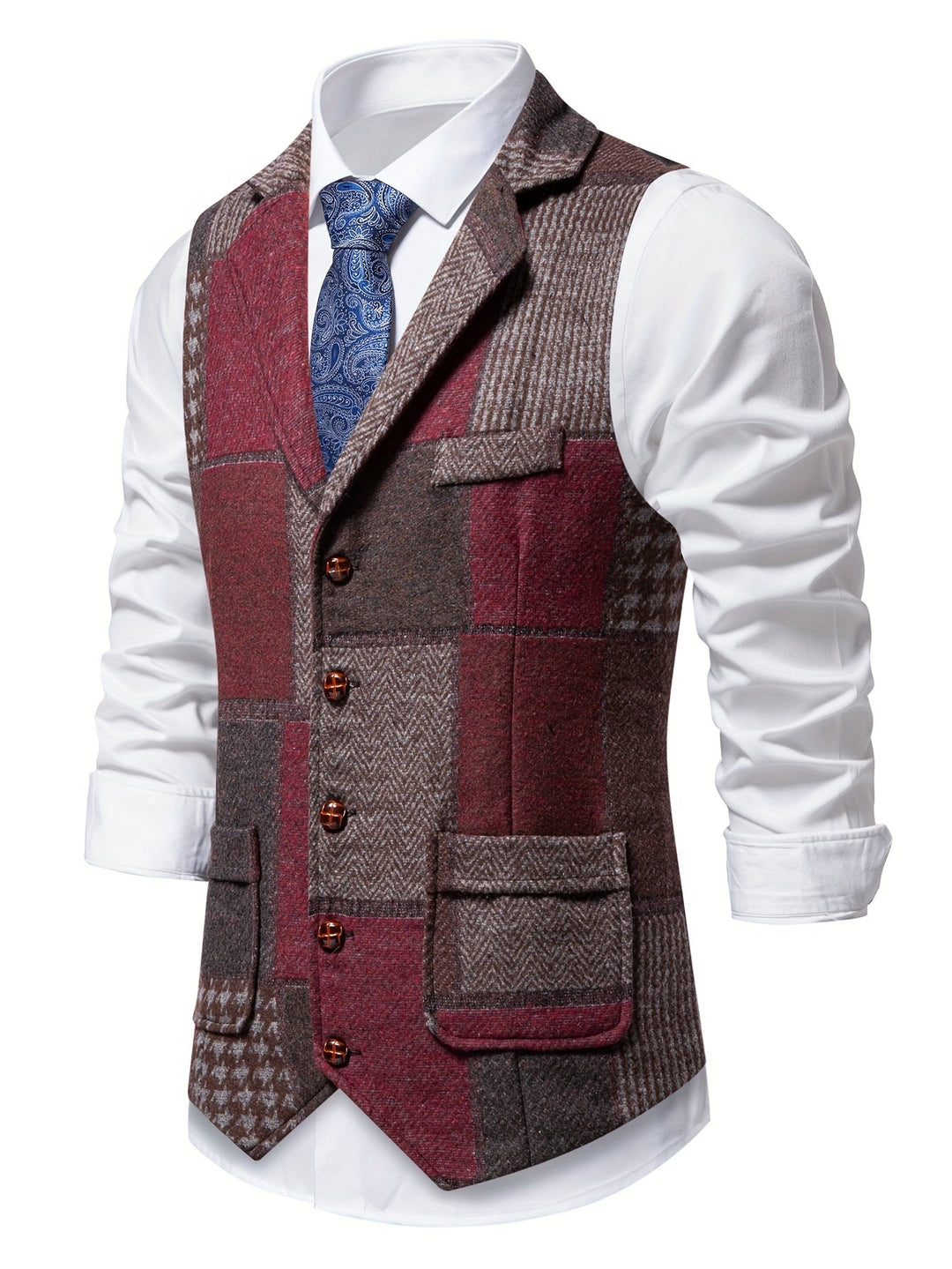 Vestuário masculino: colete padrão de espiga, formal e elegante para ocasiões especiais.
