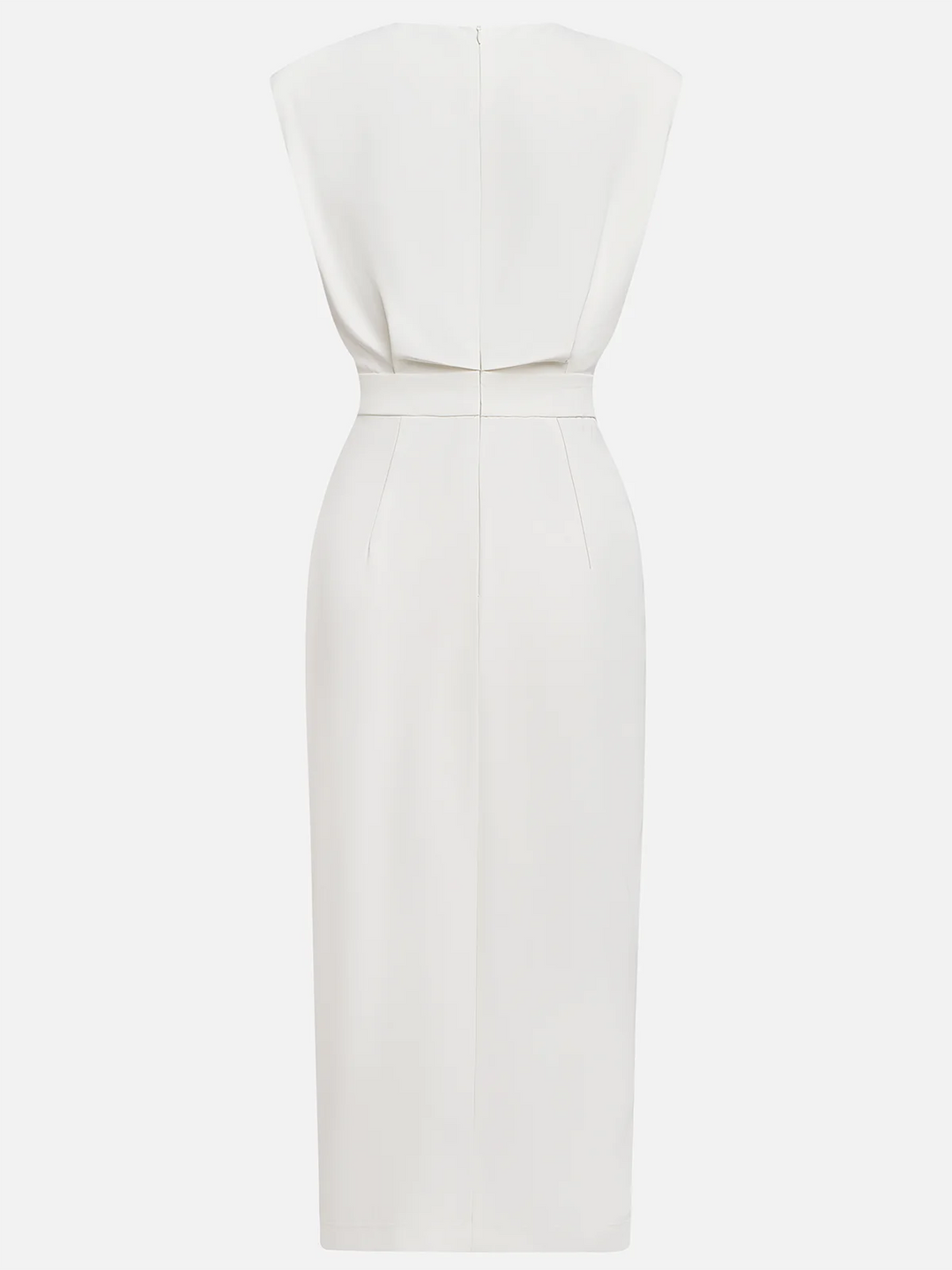 Estilo Aina: vestido midi feminino com decote redondo e fenda, ideal p/ o verão e conforto.