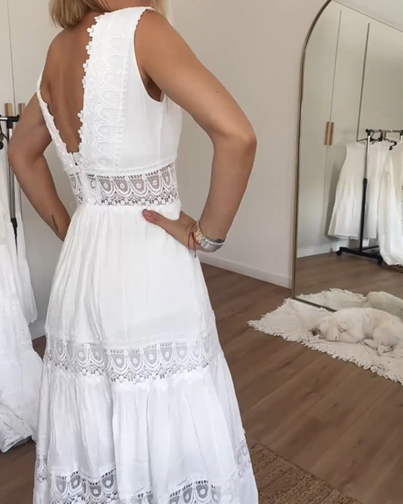 Vestido feminino elegante e versátil com decote V para o verão. Conforto e estilo para qualquer ocasião.