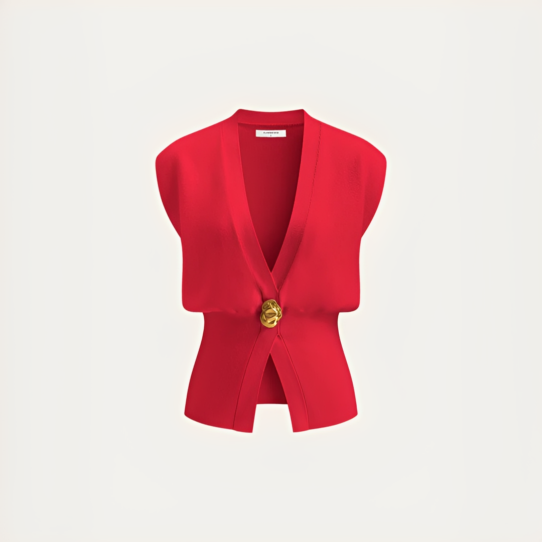 Colete feminino confortável e versátil, com decote V, perfeito para compor looks casuais ou smart casual na moda outono.