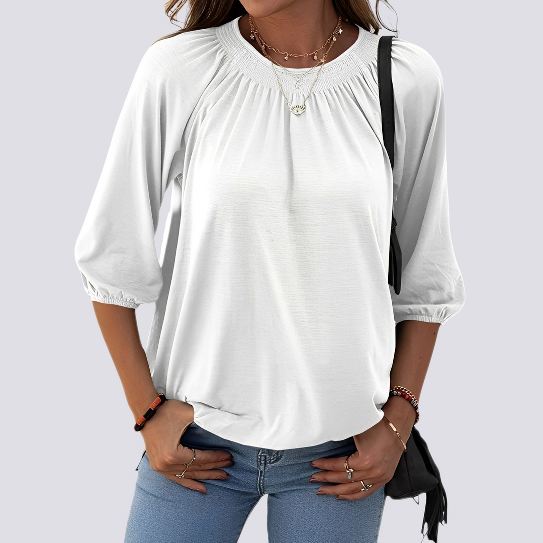 Moda feminina: blusa casual e confortável com decote redondo, ótima para roupa diária.