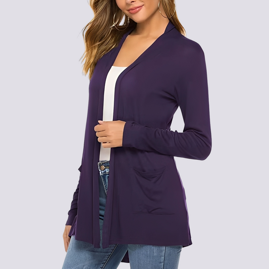 Moderna jaqueta feminina casual de manga longa, tendência para outono e primavera. Roupa versátil para o dia a dia.