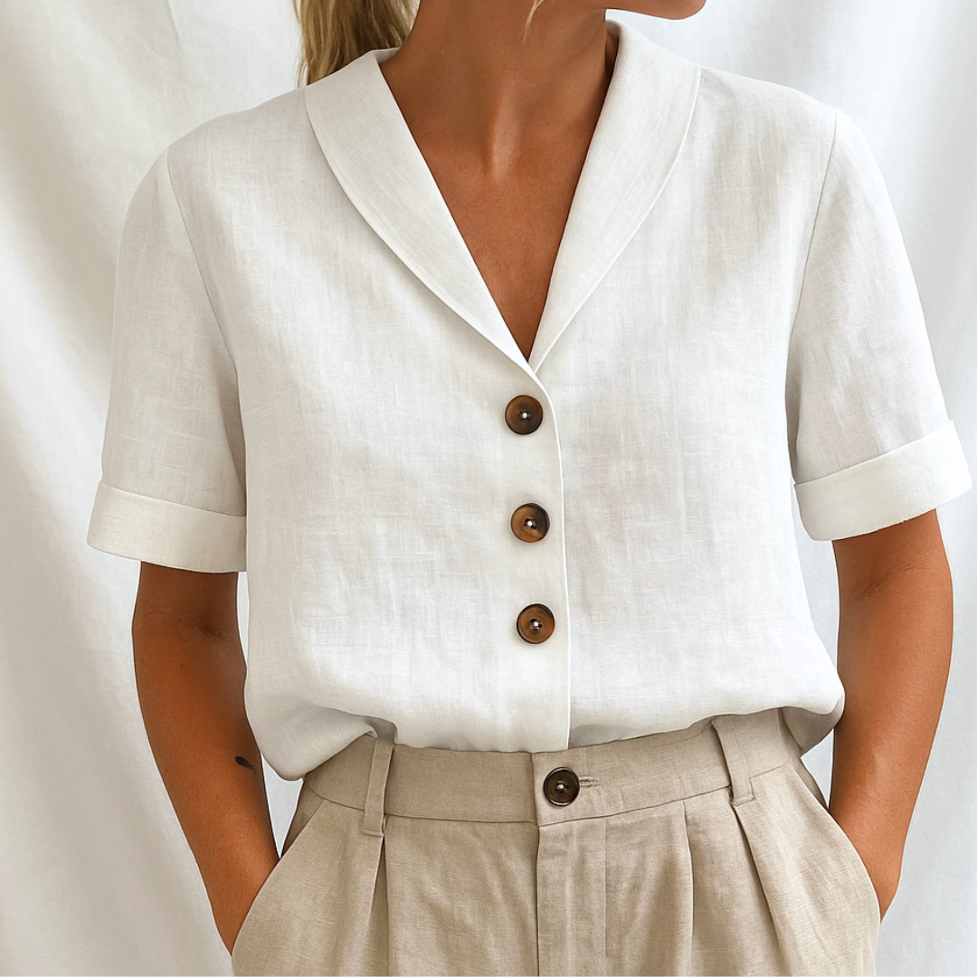 Camisa feminina lisa e versátil, ideal para verão e primavera. Blusa elegante de manga curta.