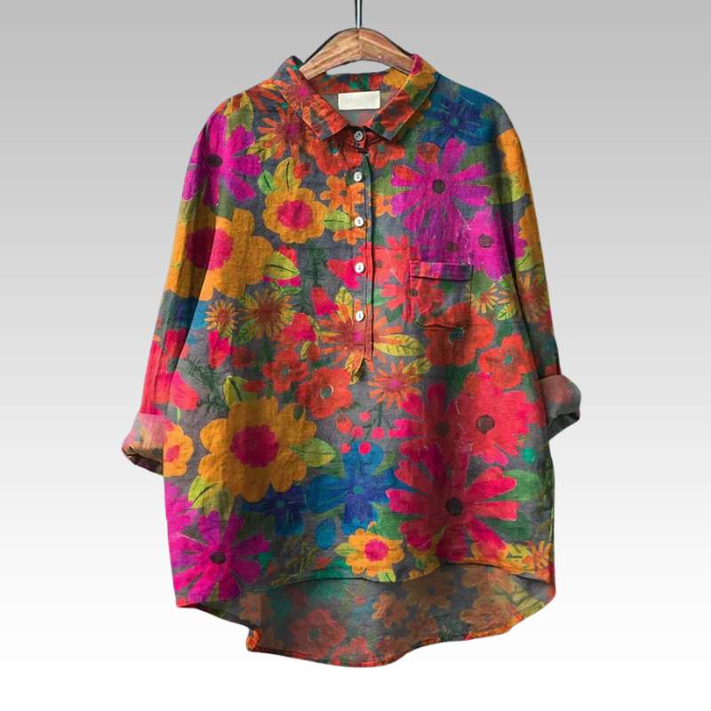 Blusa feminina floral clássica estampada para verão, estilo elegante e confortável, ideal para moda primavera.