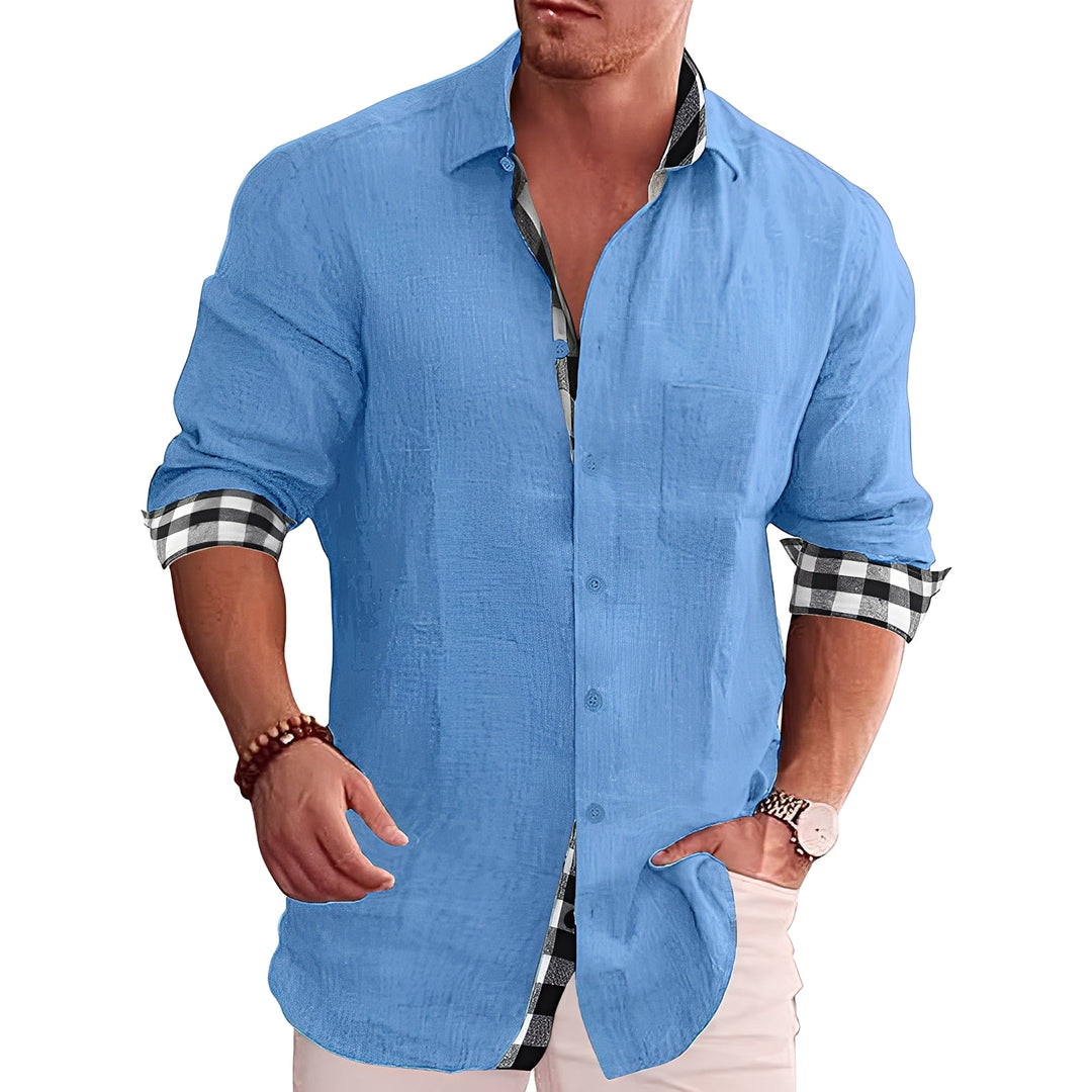 Camisa social masculina xadrez elegante, com manga longa para o inverno, oferecendo um visual sofisticado e confortável.
