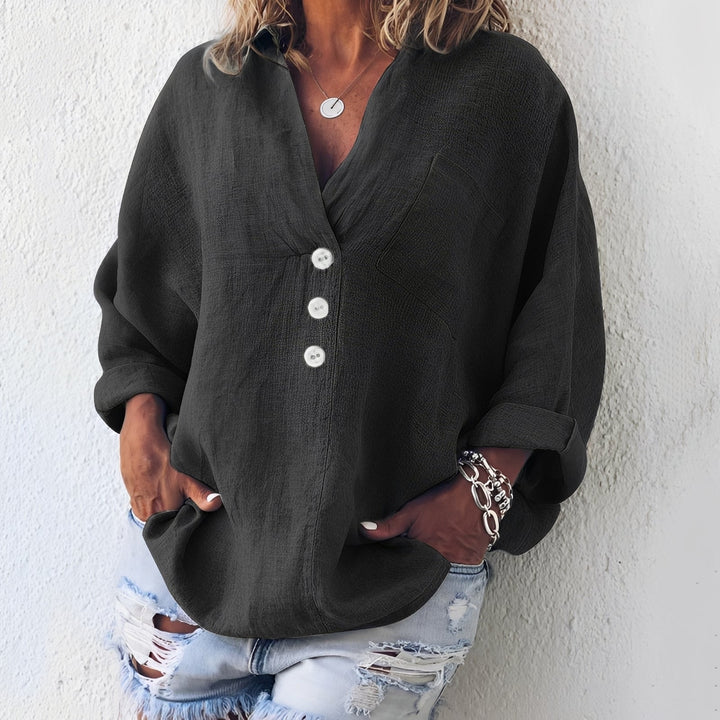 Blusa feminina casual e elegante de manga comprida. Peça essencial de roupa para moda outono/primavera, com máximo conforto.