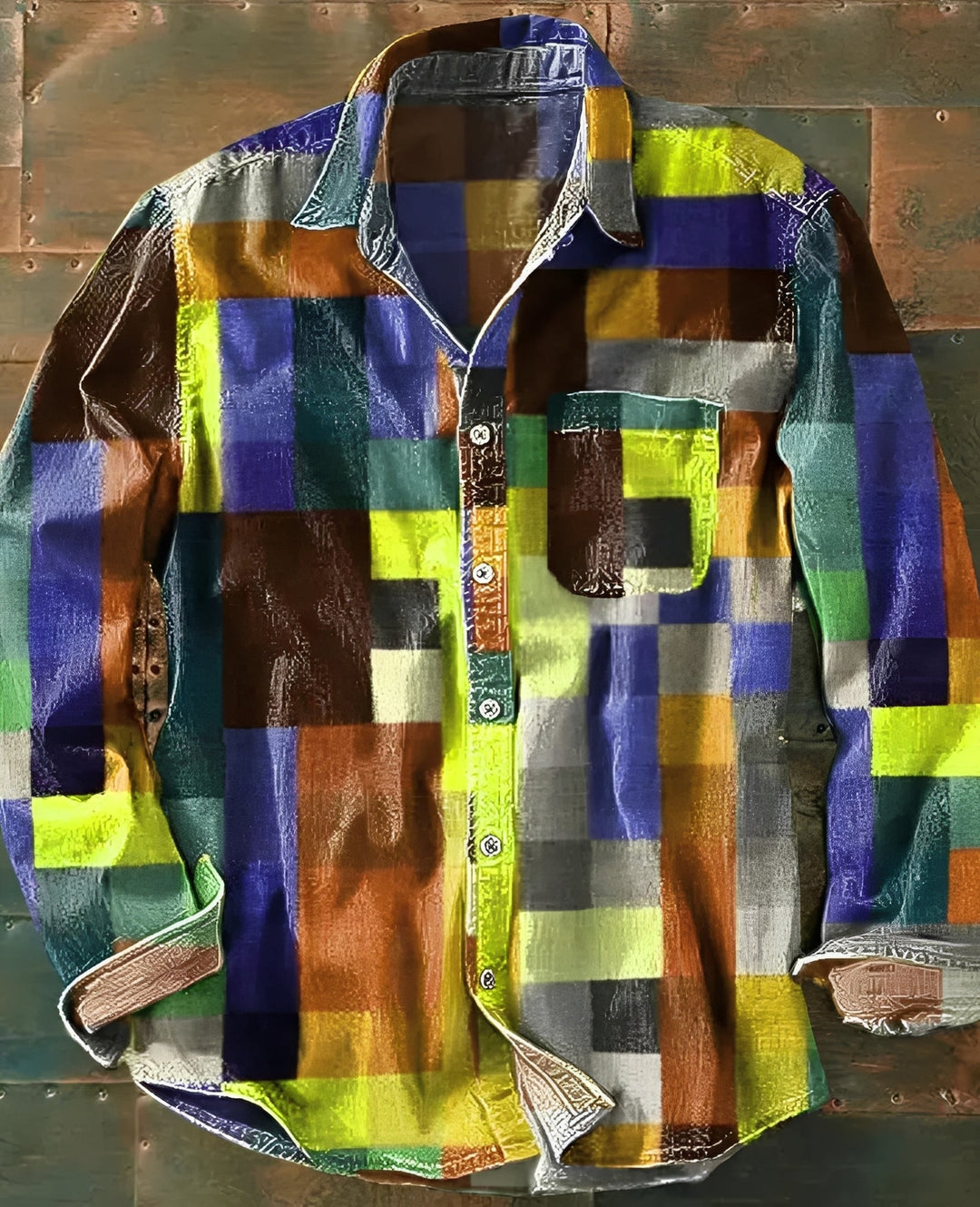 Camisa masculina clássica de manga comprida com padrão elegante, ideal para outono e eventos casuais.