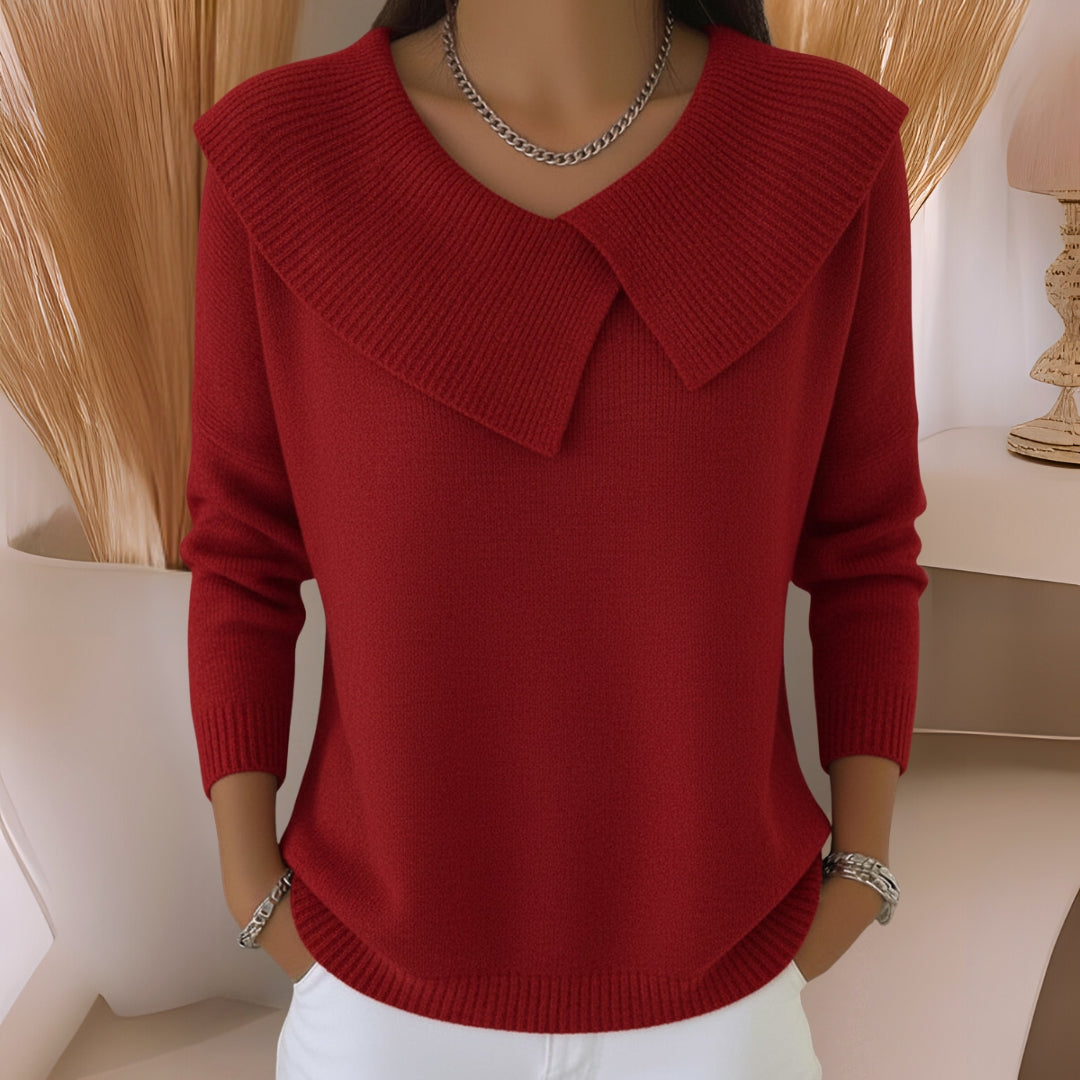 Camisola feminina de malha com gola suave, ideal para um look casual e confortável de outono. Estilo moderno.