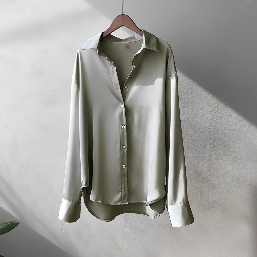 Roupa formal feminina elegante, camisa de manga longa para escritório ou look casual chique. Moda feminina versátil.
