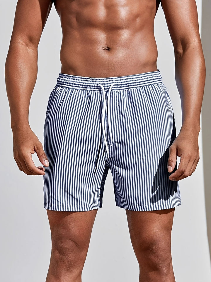 Calções de banho masculinos listrados para natação, com secagem rápida, ideais para o verão e lazer.