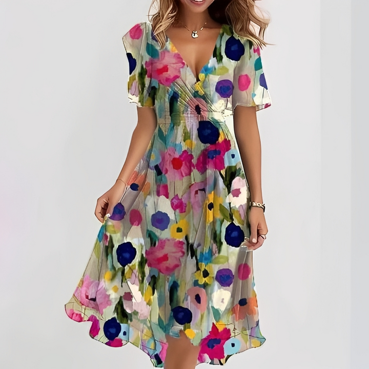 Vestido feminino leve de verão, estilo fluido midi. Roupa casual e confortável, perfeita para a moda feminina.