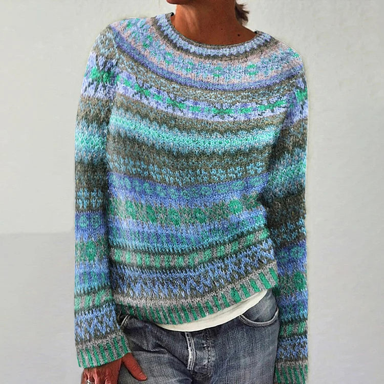 Suéter feminino elegante para inverno, manga longa, modelo aconchegante, ideal para moda casual e conforto.