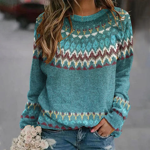 Camisola feminina Ebba azul de inverno, estilo nórdico, quente e elegante para aconchego e conforto.