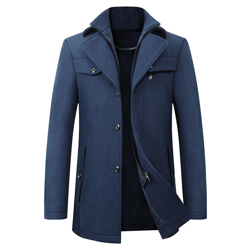 Casaco de inverno masculino com design elegante e moderno. Jaqueta impermeável, ideal para o frio no trabalho ou lazer.