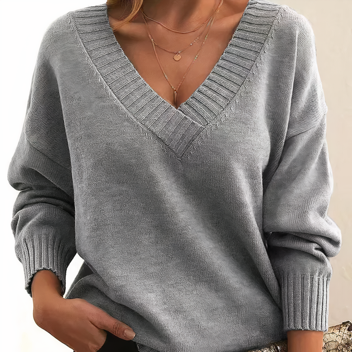 Pulôver feminino elegante para outono inverno, com decote V e toque suave.