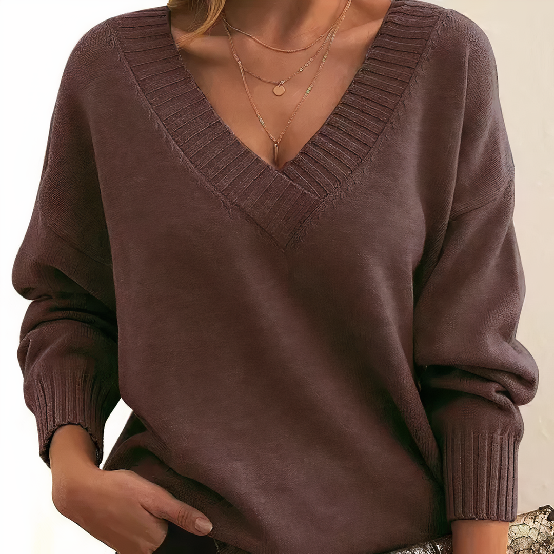 Pulôver feminino com decote V, ideal para outono, casual e muito confortável.