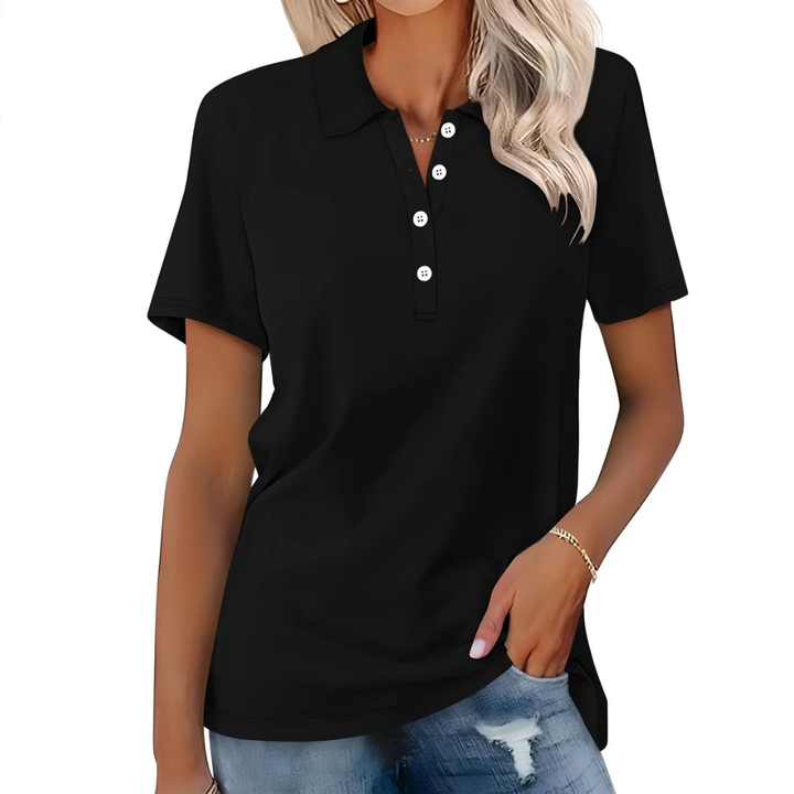 Polo feminina clássica e versátil. Blusa de manga curta para um estilo elegante e confortável em qualquer estação.
