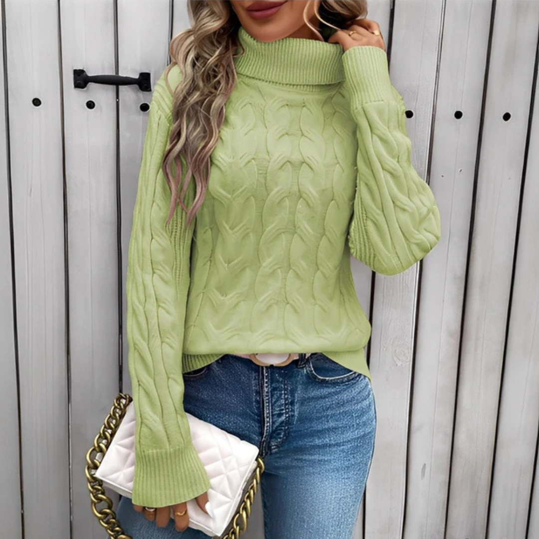 Suéter feminino gola alta, roupa de inverno quente, confortável e casual para o frio.