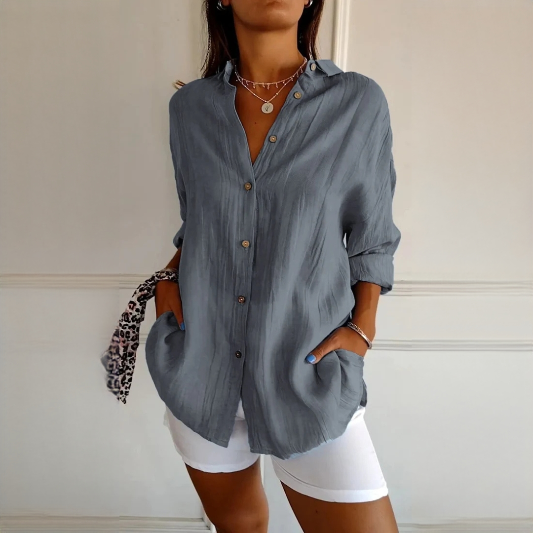 Elegante camisa feminina com botões para outono inverno. Roupa social com estilo e conforto.