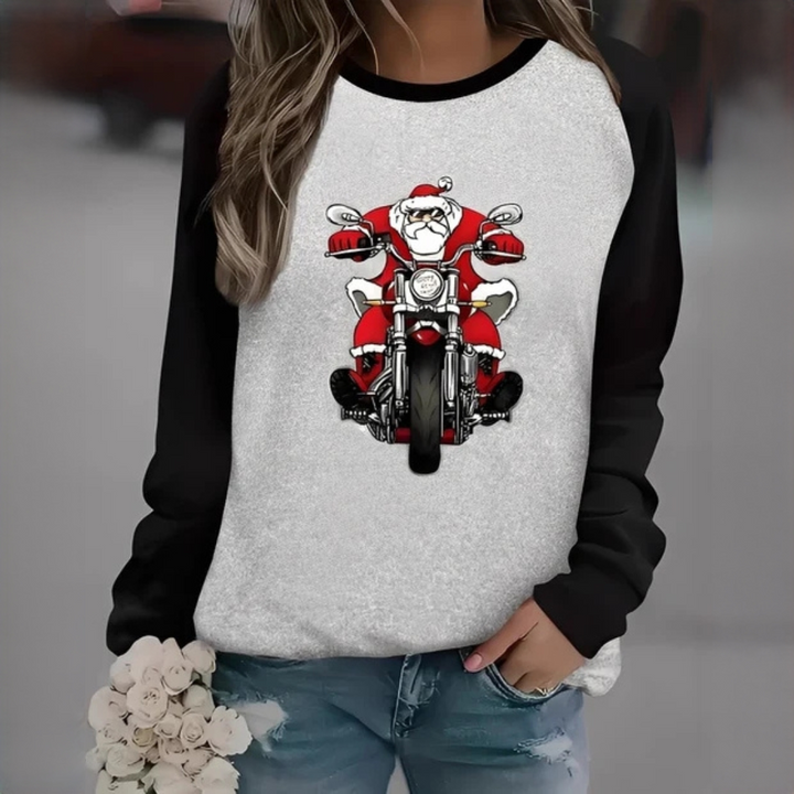 Roupa de inverno natalina: suéter feminino confortável com tema festivo para celebrar com alegria.
