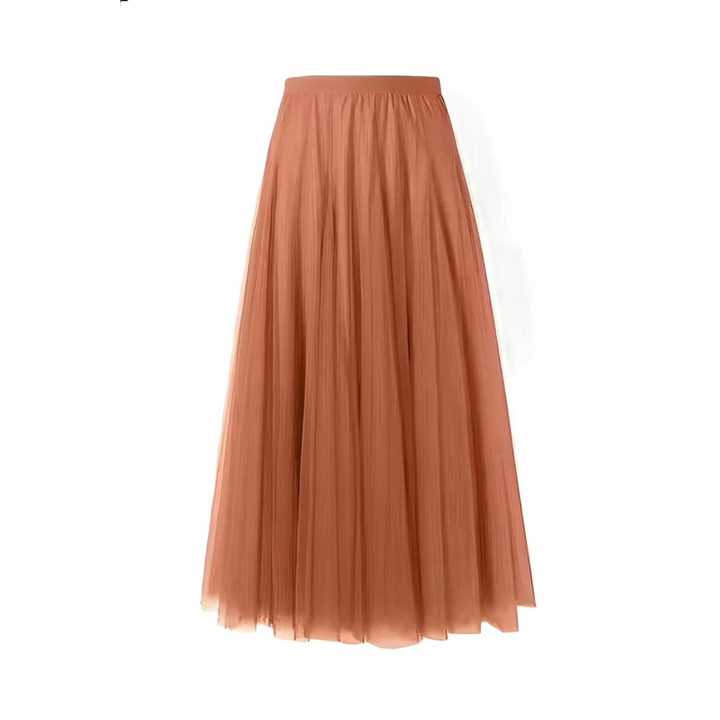 Saia plissada midi feminina com caimento perfeito, vestuário elegante e atemporal.