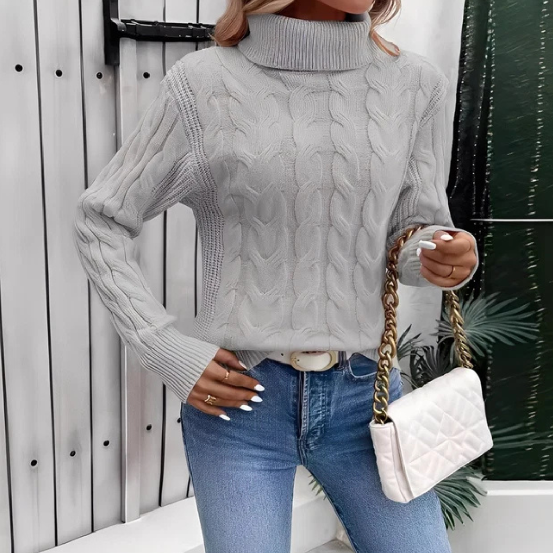 Suéter feminino gola alta que protege do frio, roupa quente e confortável para o inverno.