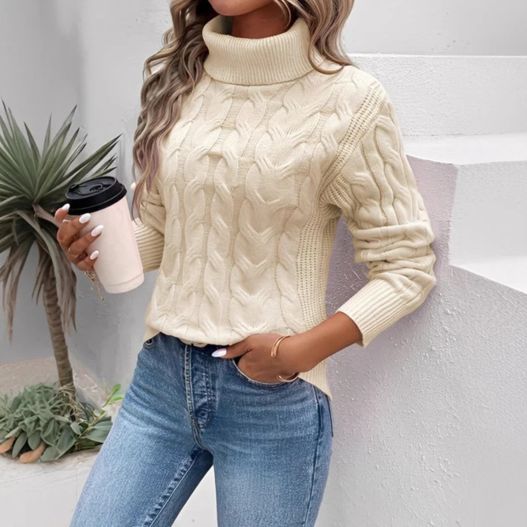Suéter feminino gola alta elegante e prático, ideal para inverno, outono e look casual.