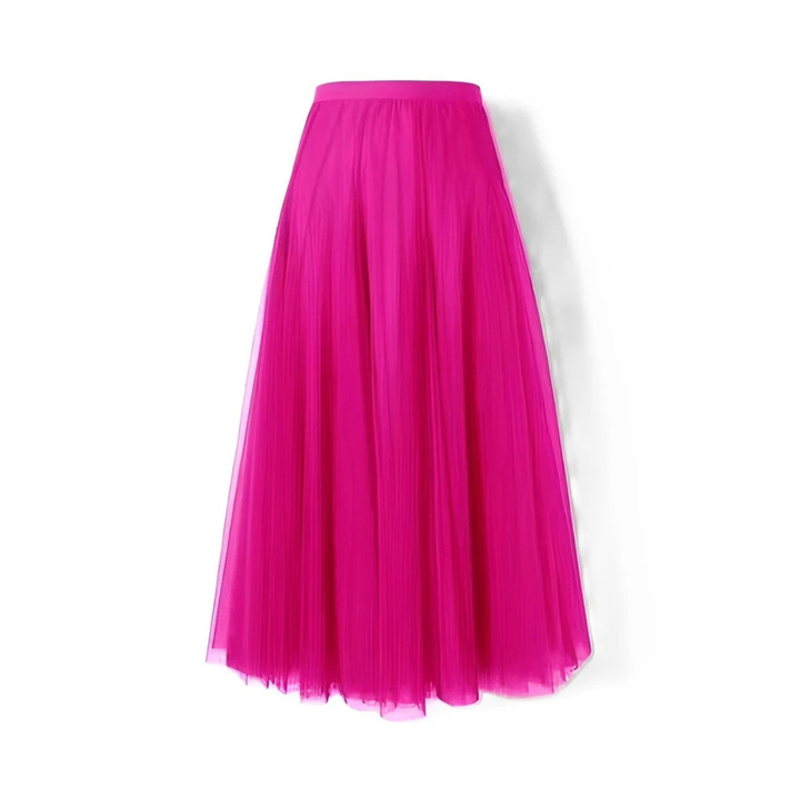 Saia midi plissada feminina versátil para outono/inverno, look elegante e moderno.