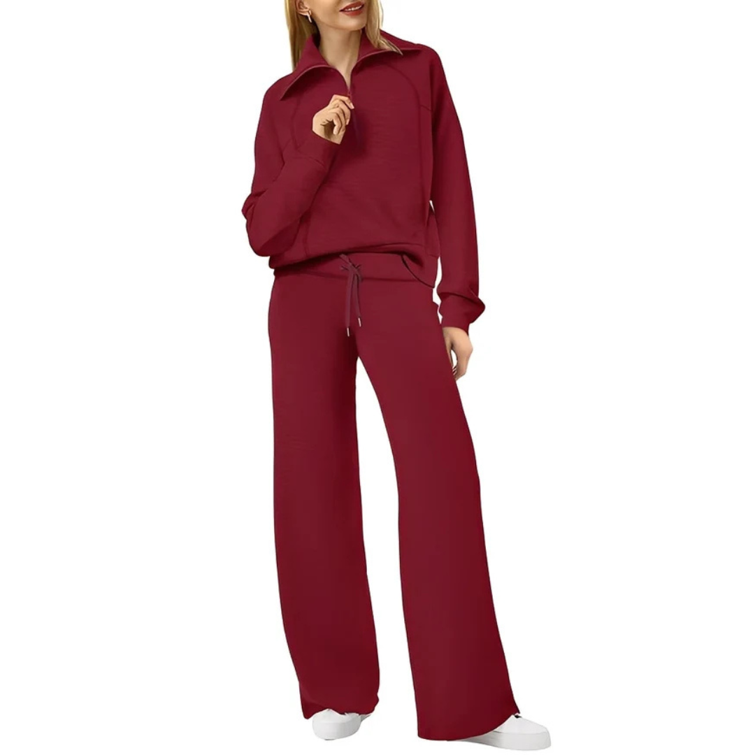 Moda casual chique: conjunto de calça feminina e suéter. Roupa confortável, elegante e ideal para o inverno.
