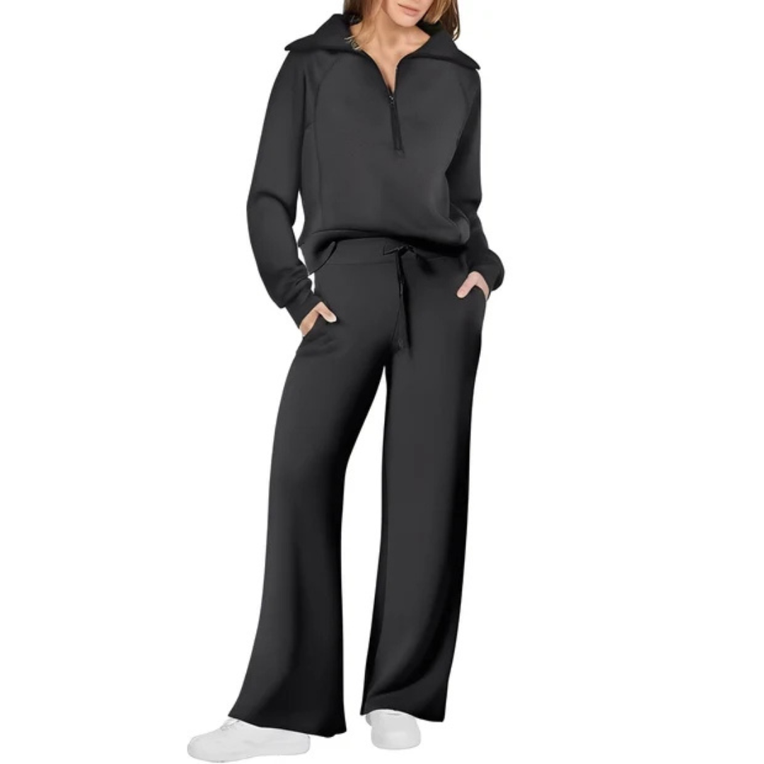 Conjunto de calças e blusa suéter para mulheres. Conforto, estilo e elegância para a moda de inverno.