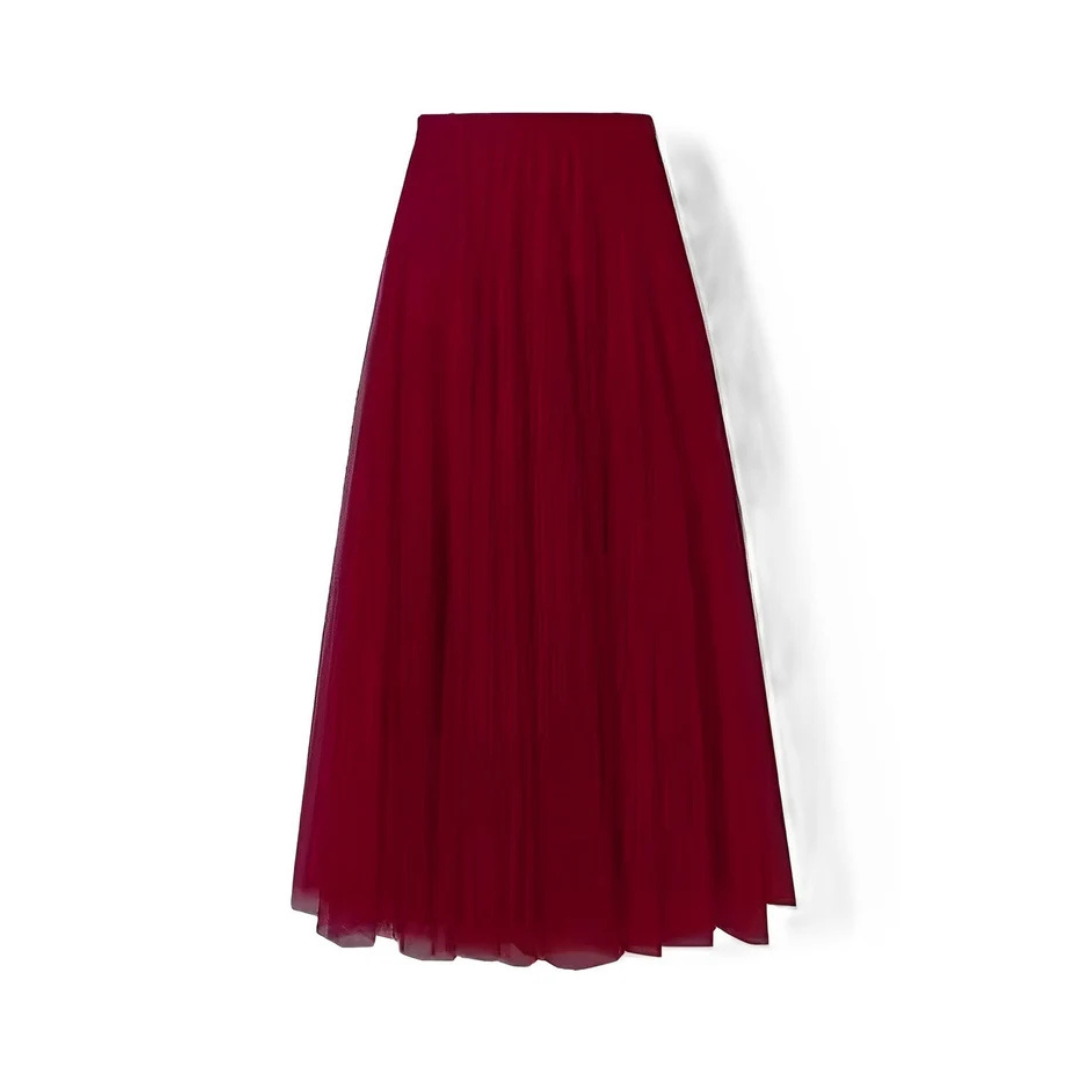 Saia plissada midi feminina com movimento leve, elegante e confortável, ideal para o verão.