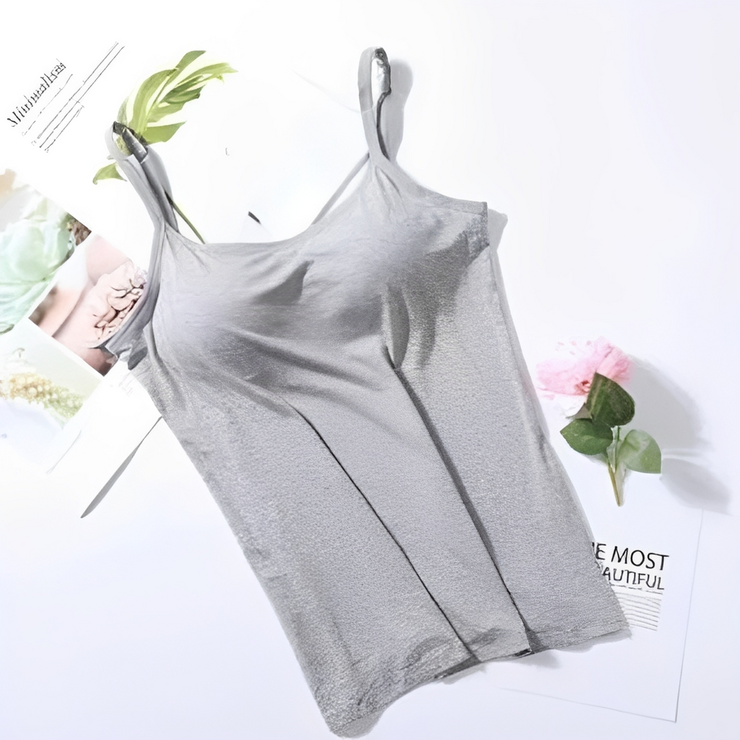 Top feminino rosa com sutiã integrado. Conforto máximo e suporte para roupa íntima ou uso casual.
