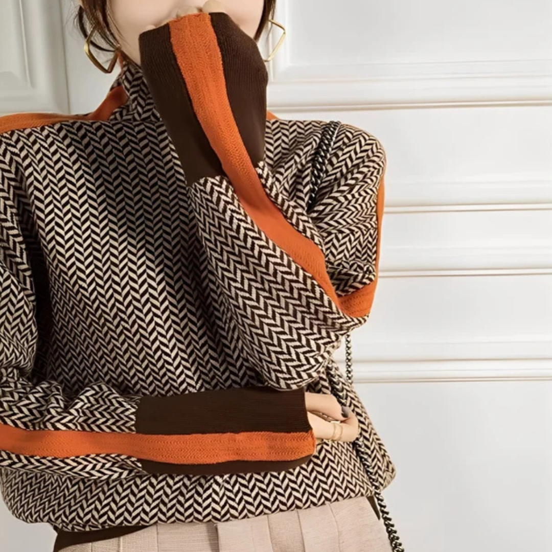 Suéter feminino de gola alta elegante, perfeito para moda inverno chique. Roupa feminina confortável e versátil.