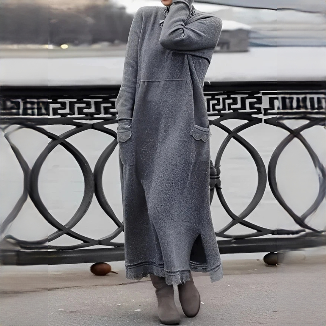 Vestido feminino elegante de inverno, comprimento midi. Conforto e estilo para dias frios e ocasiões especiais.