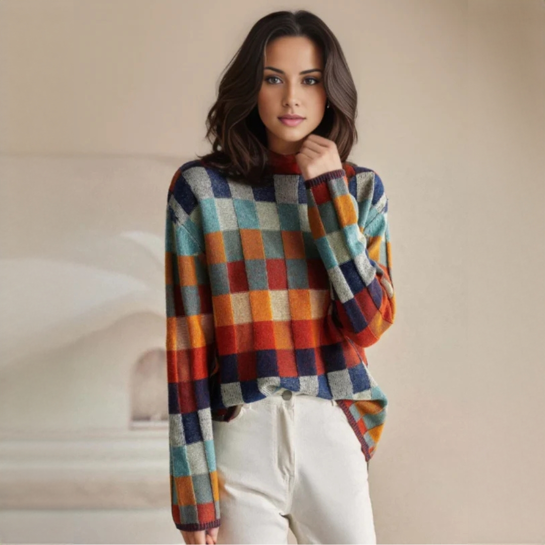 Suéter feminino laranja macio e aconchegante para inverno, gola alta, estilo casual elegante, moda feminina outono/inverno.
