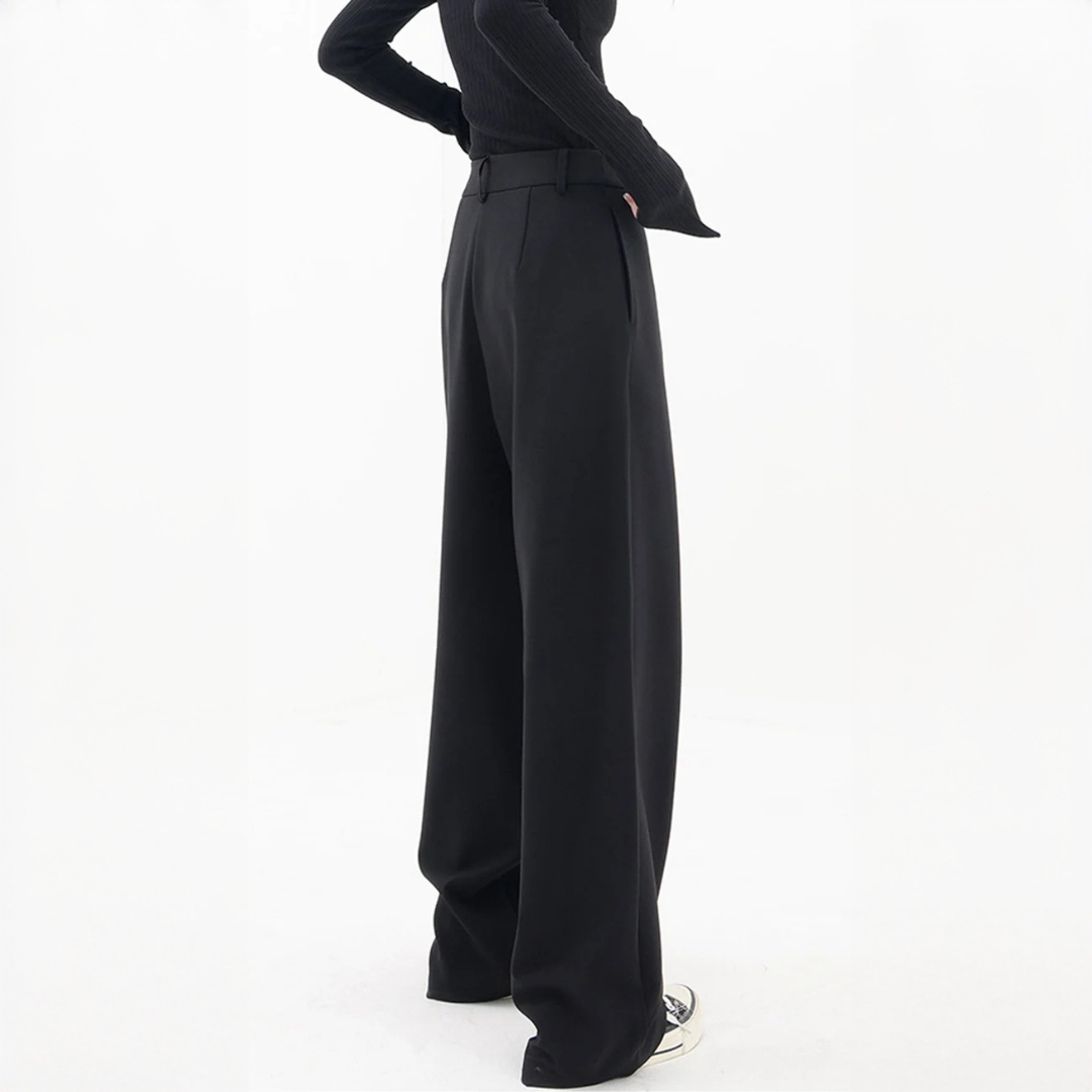 Calças de perna larga femininas, corte enviesado. Estilo moderno para outono inverno, elegância e conforto.