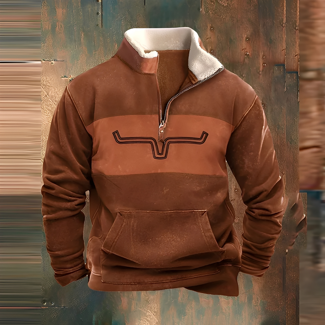 Suéter masculino de zíper com gola alta, estilo vintage. Roupa de lazer confortável para homens no inverno.