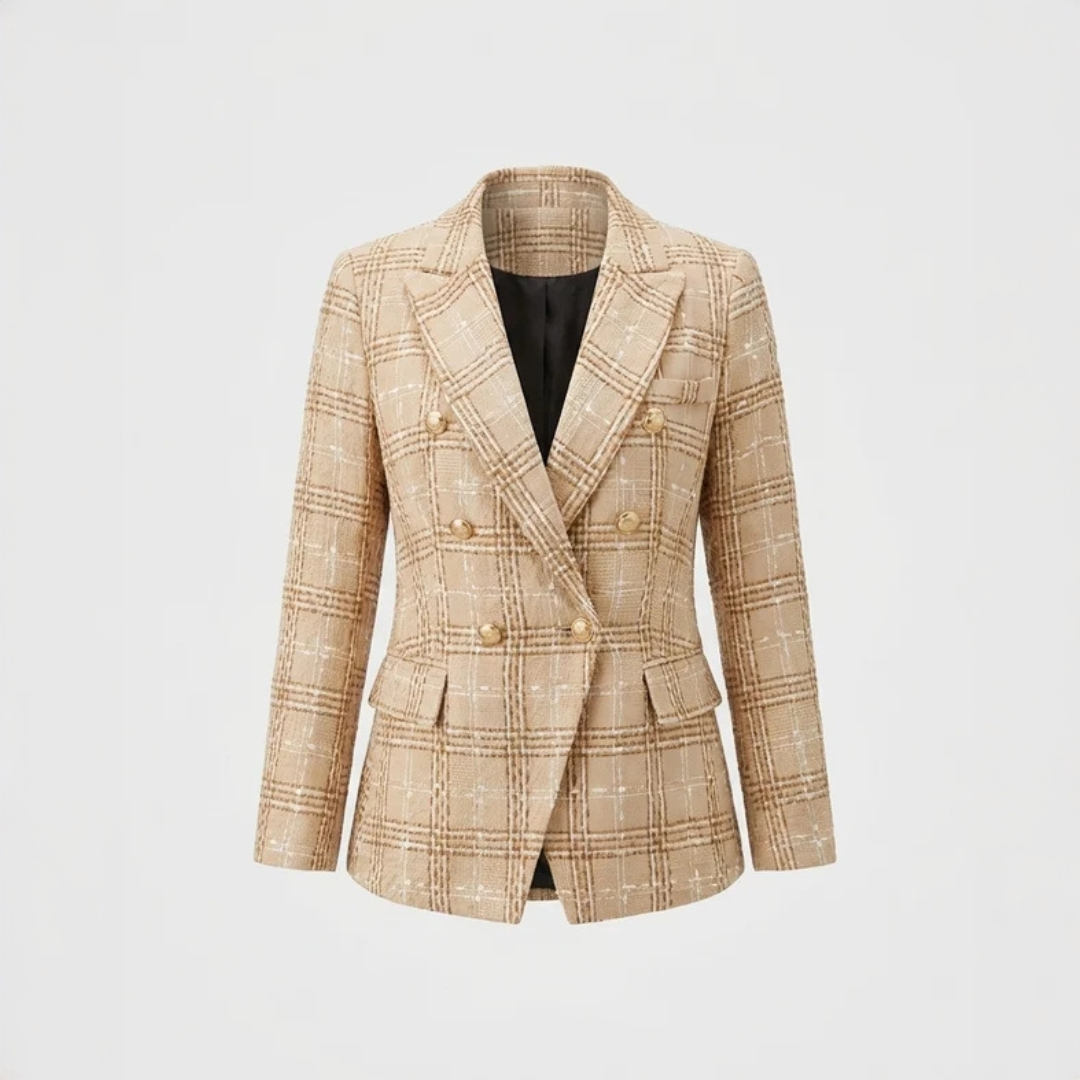 Casaco feminino xadrez versátil e chique para outono, ideal para look social e confortável. Moda inverno.