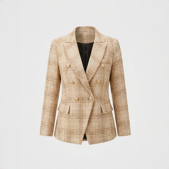 Casaco feminino xadrez versátil e chique para outono, ideal para look social e confortável. Moda inverno.