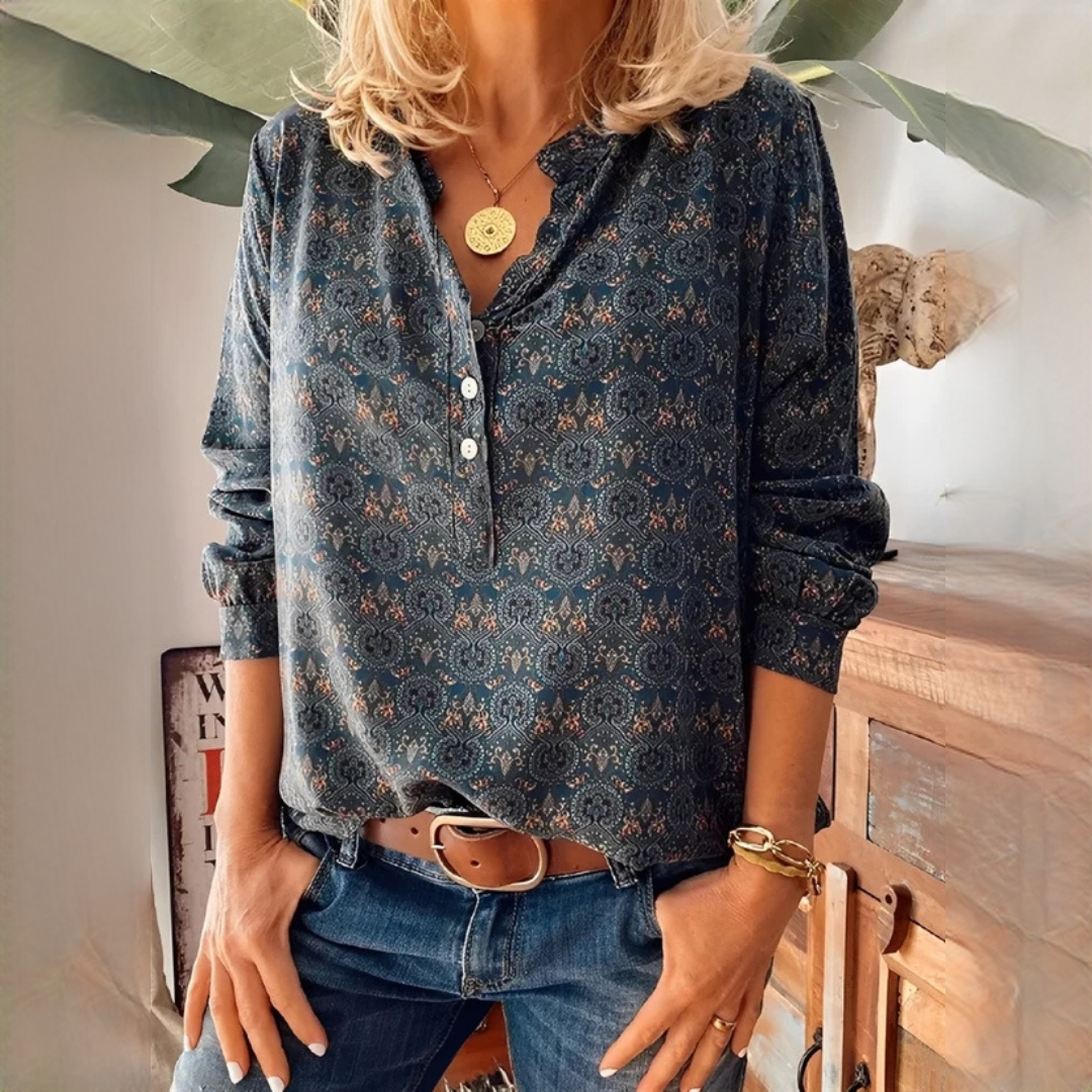 Blusa feminina vintage elegante de manga longa, estilo retrô, perfeita para outono inverno e moda casual chic.