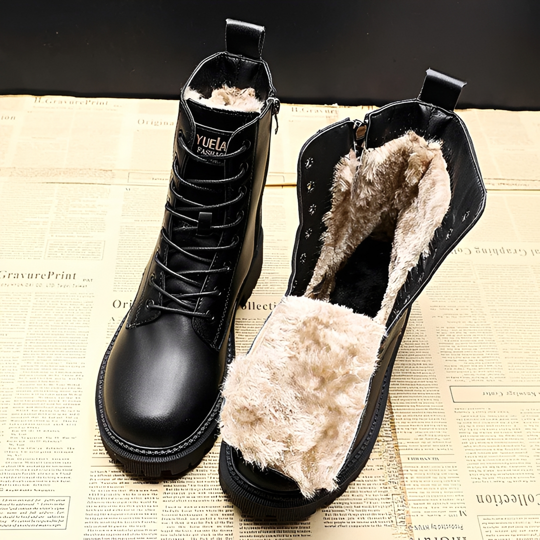 Botas femininas de inverno pretas, confortáveis e estilosas, com sola antiderrapante para o frio.
