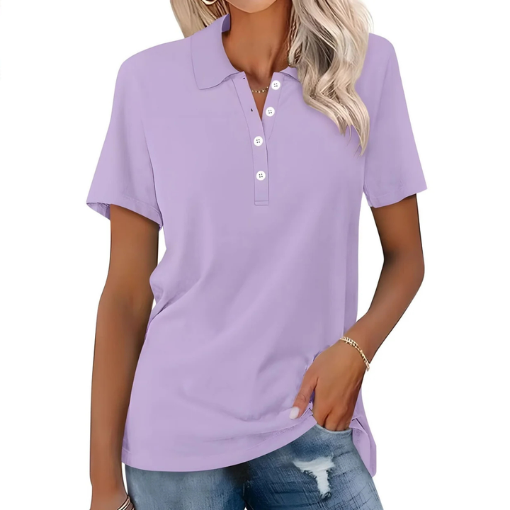 Blusa polo feminina versátil para trabalho ou casual. Conforto e estilo clássico para moda feminina moderna.