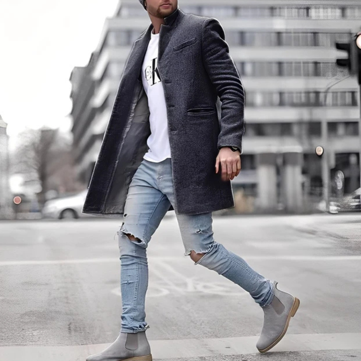 Agasalho masculino Cordell para inverno, combina estilo e conforto. Sobretudo elegante, peça-chave da moda masculina.