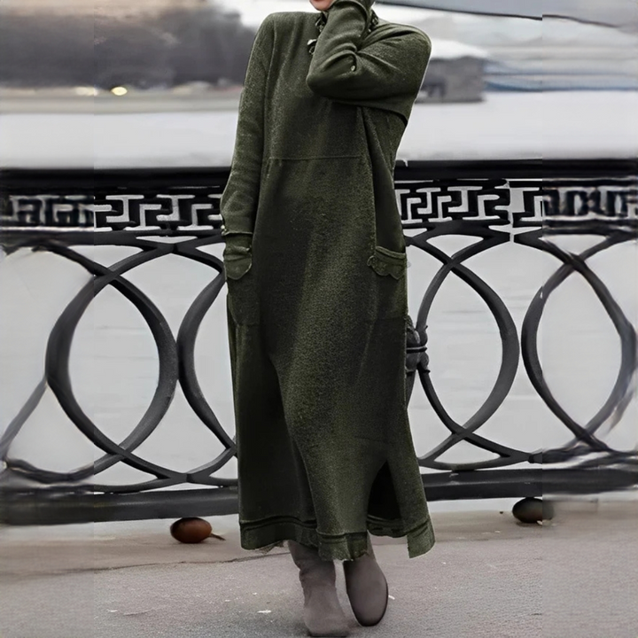 Vestido feminino de inverno confortável e estiloso. Perfeito para ocasiões elegantes e uso diário com versatilidade.