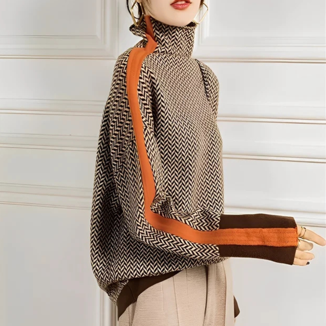 Agasalho feminino de gola alta para inverno, estilo chique e conforto. Suéter versátil para roupa feminina elegante.