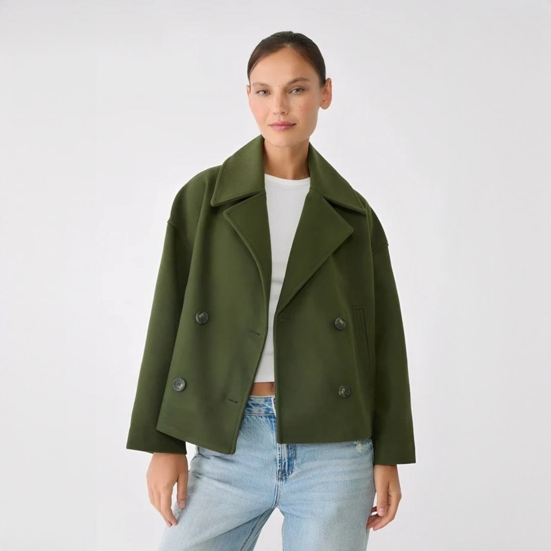 Jaqueta curta feminina para outono/inverno, com design elegante e versátil, perfeita para qualquer ocasião.