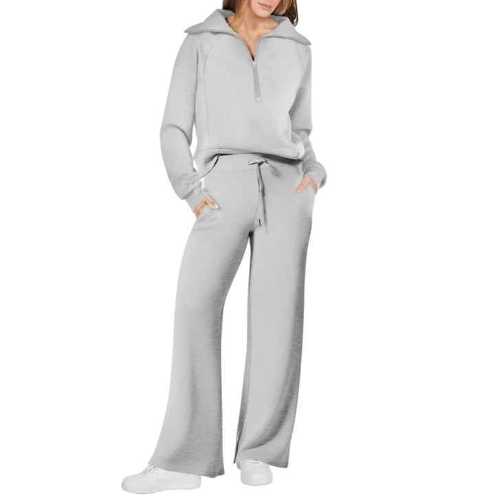 Roupa de inverno feminina: conjunto de calça e blusa suéter. Design elegante e confortável para o dia a dia.