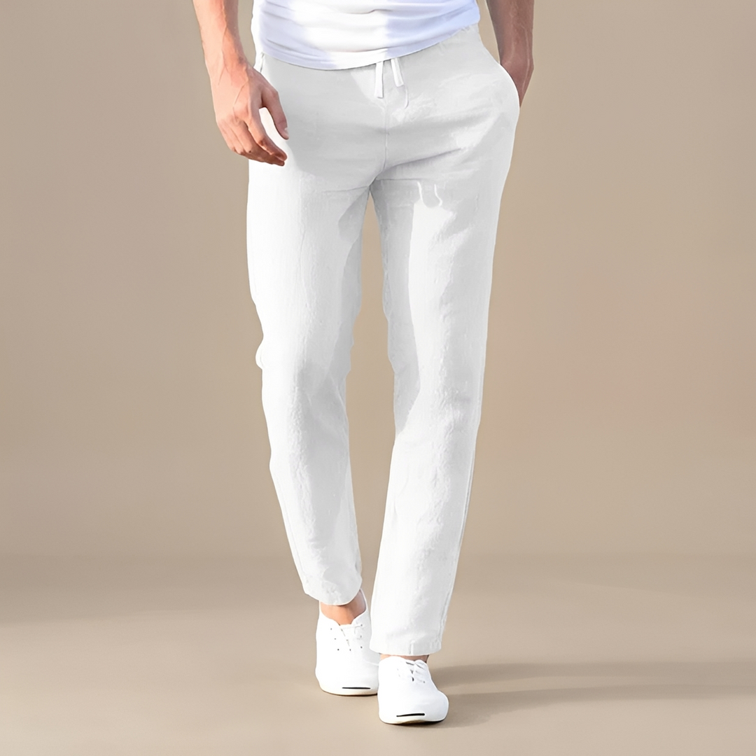 Calças masculinas confortáveis com cordão ajustável, ideais para o verão e estilo casual.
