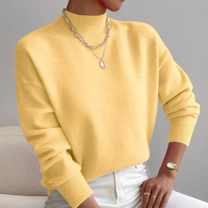 Blusa feminina gola alta aconchegante, perfeita para o inverno. Suéter elegante e casual, puro conforto.